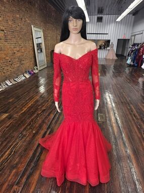 Elegant Off-Shoulder Red Mermaid Evening Dress